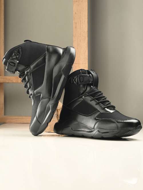 Men Black High Neck Sneakers