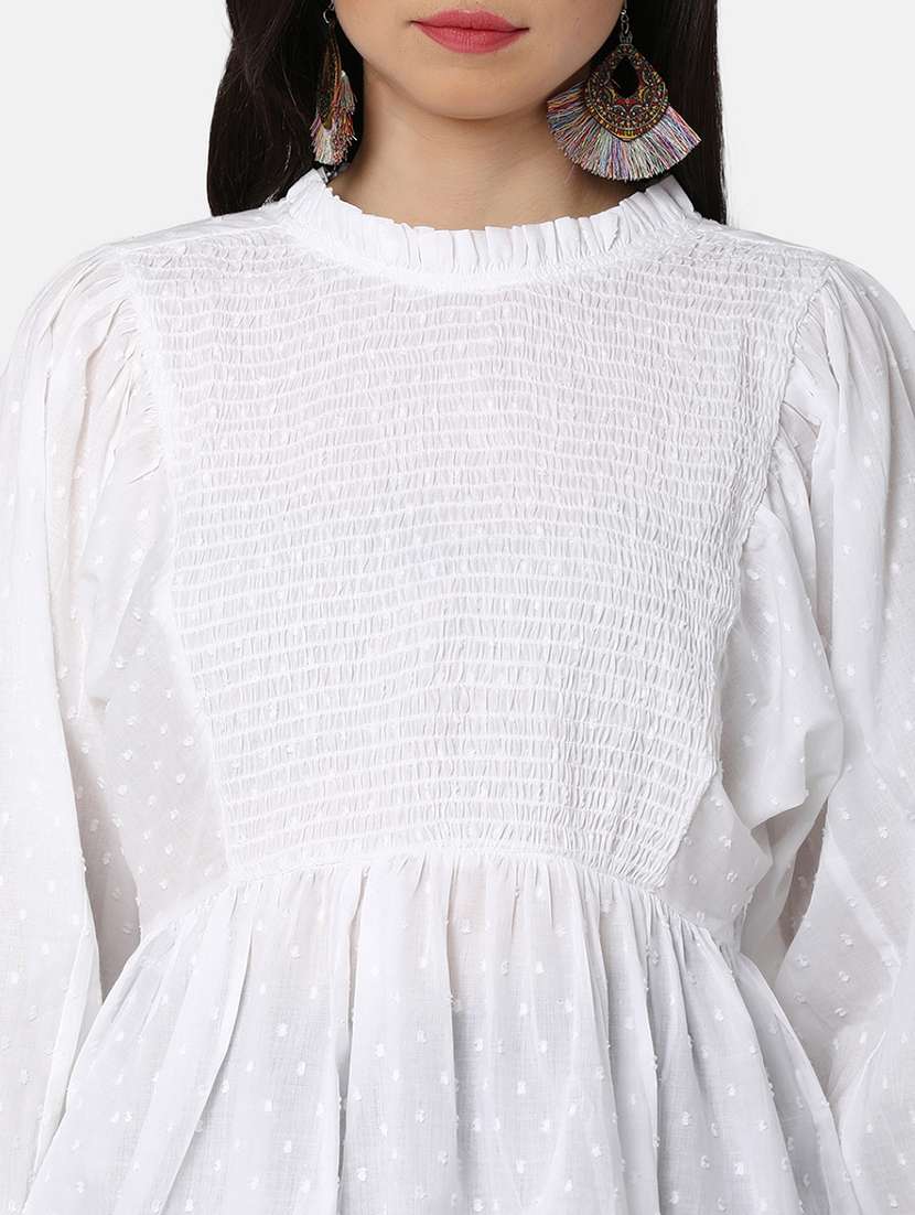 women white solid with work peplum top - 20812191 -  Standard Image - 5