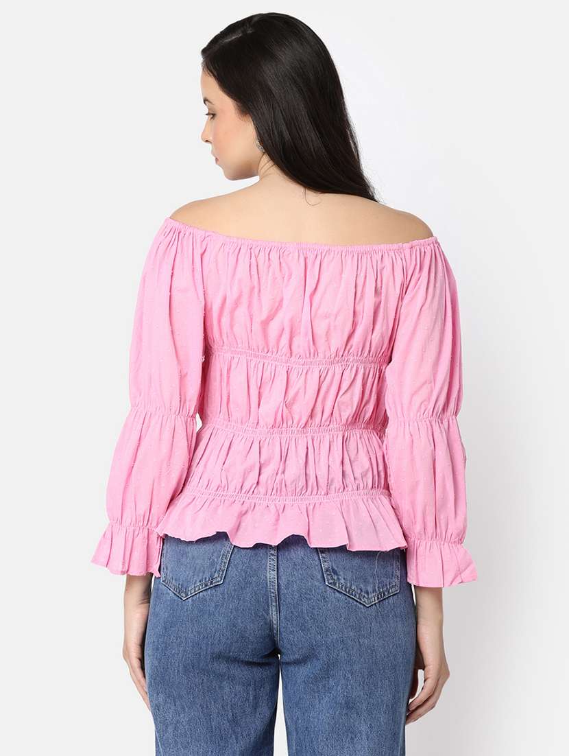 women pink solid peplum top - 20812207 -  Standard Image - 3