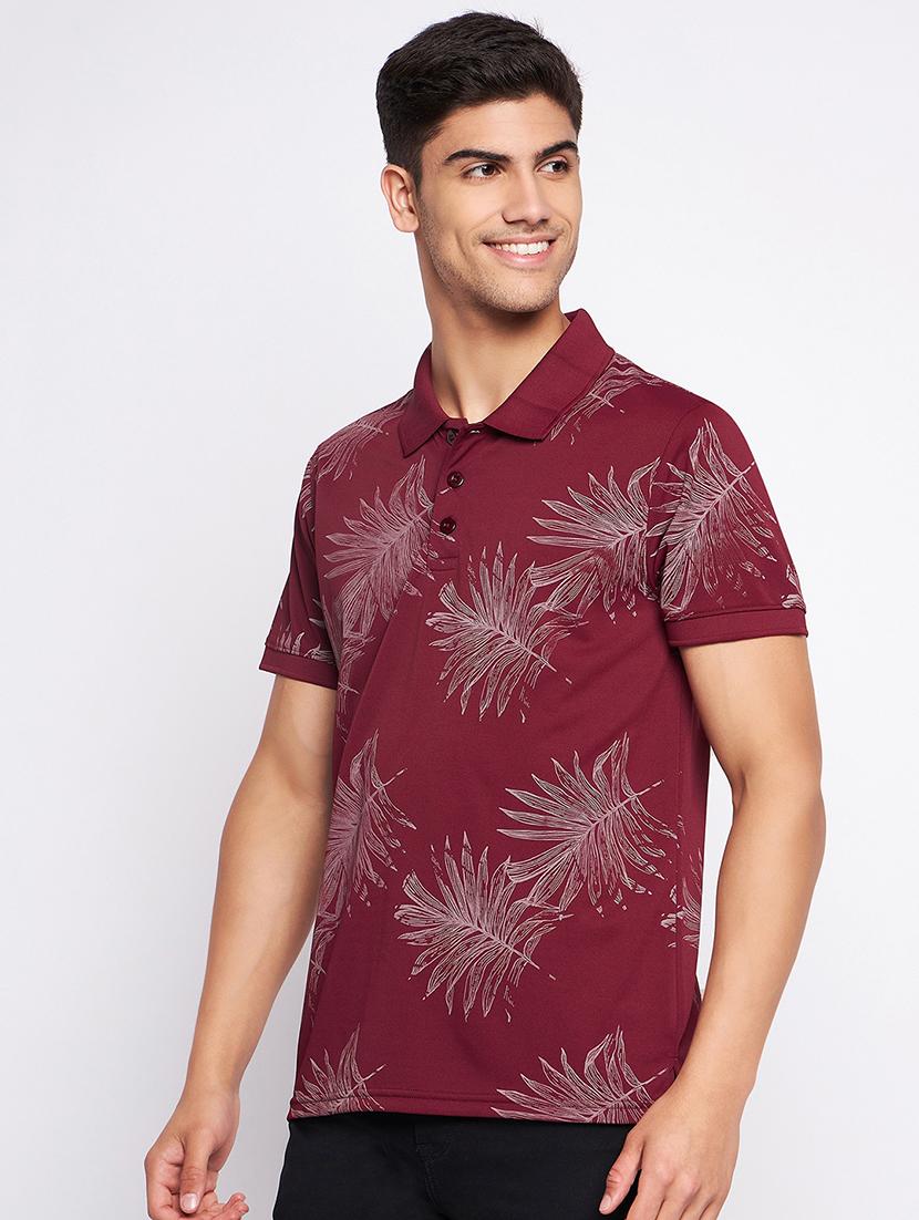 maroon polyester all over print tshirt - 20814378 - Zoom Image - 0