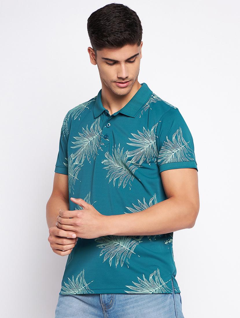 teal polyester all over print tshirt - 20814381 - Zoom Image - 0