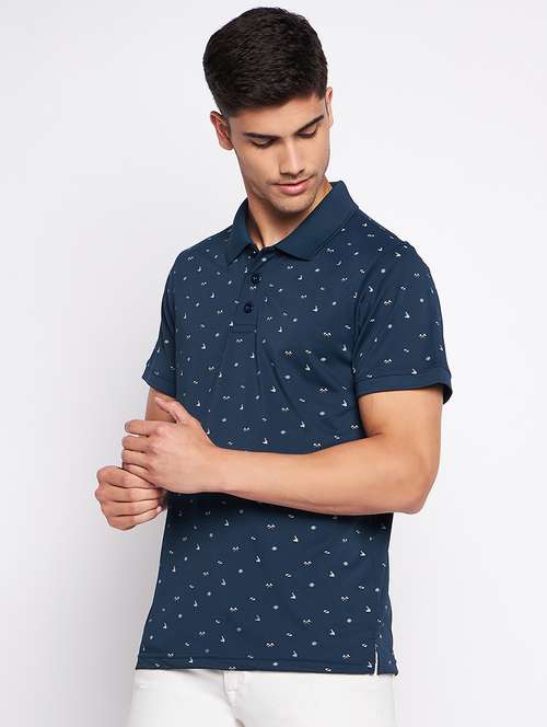 navy blue polyester all over print tshirt - 20814394 - Standard Image - 0