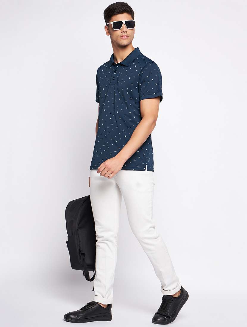 navy blue polyester all over print tshirt - 20814394 - Standard Image - 3