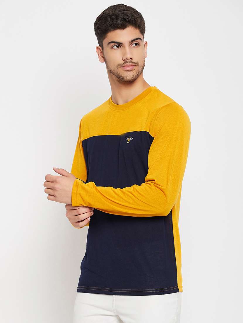 mustard polyester color block tshirt - 20814466 - Zoom Image - 0