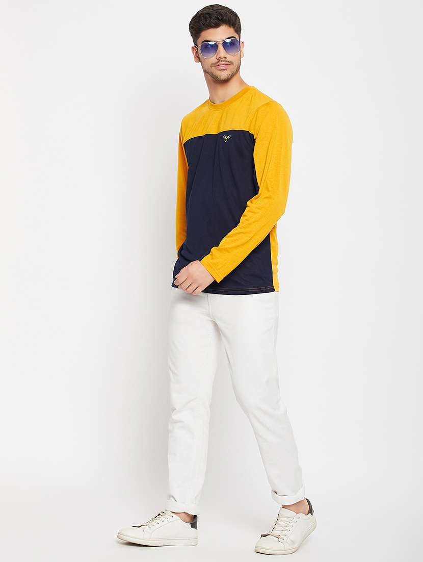 mustard polyester color block tshirt - 20814466 - Standard Image - 3
