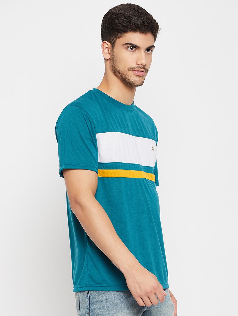 teal polyester color block tshirt - 20814481 -  Zoom Image - 0