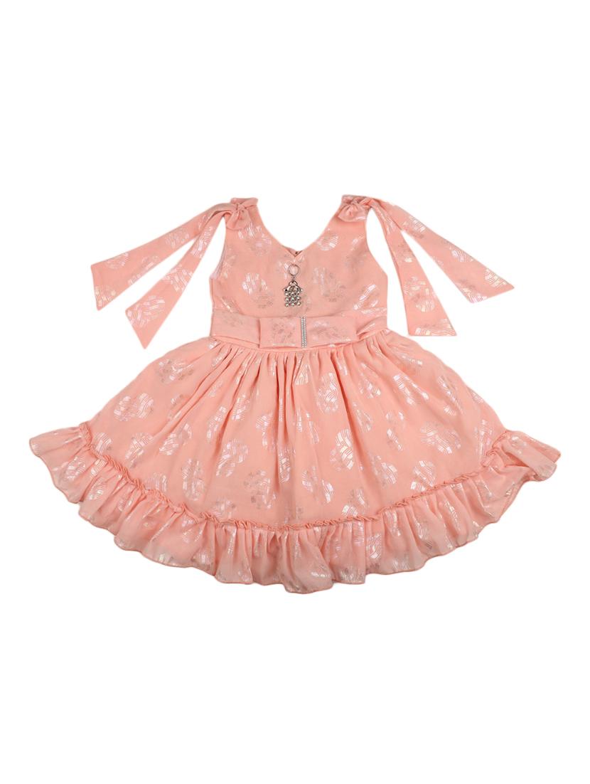 girls coral foil printed frock - 20815368 -  Zoom Image - 0
