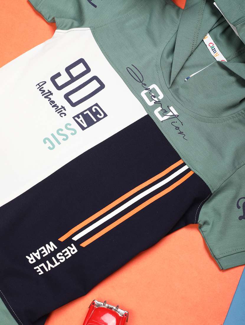 green typography printed shorts set - 20815399 -  Standard Image - 3