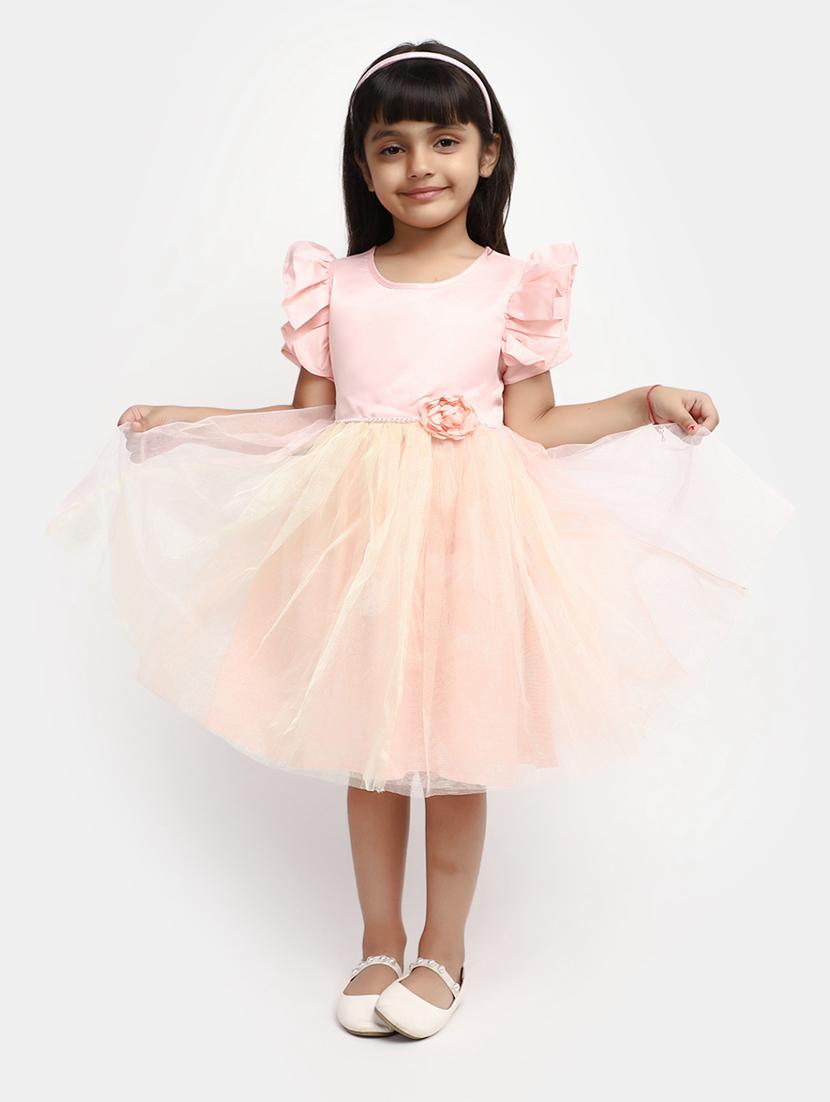girls peach self design frock - 20815481 - Zoom Image - 0