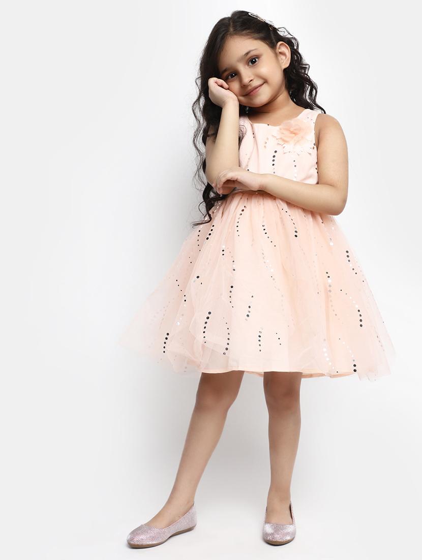 girls peach self design frock - 20815484 - Zoom Image - 0