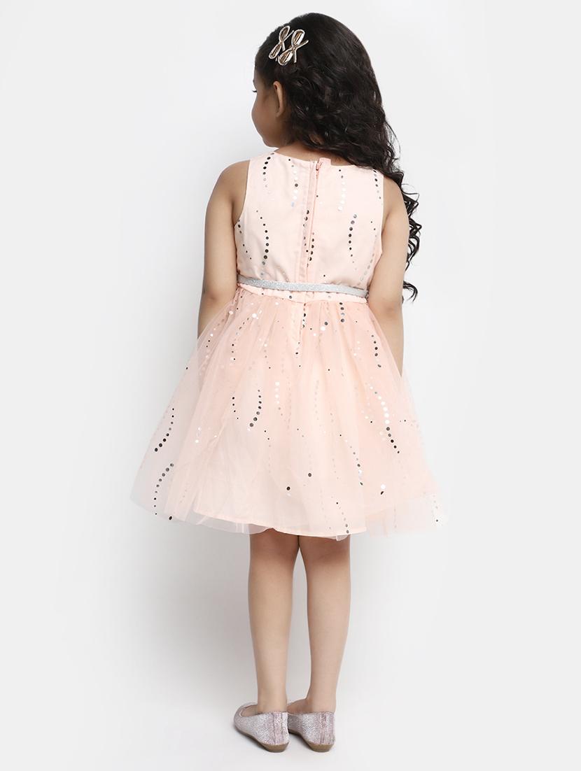 girls peach self design frock - 20815484 - Standard Image - 3