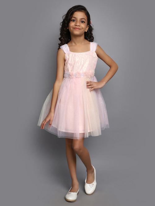girls pink self design frock - 20815515 -  Standard Image - 0