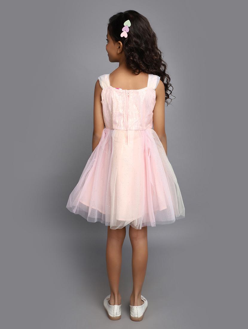 girls pink self design frock - 20815515 - Standard Image - 3