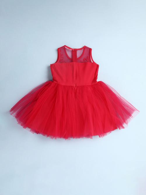 kids red self design detailed frock - 20815516 -  Standard Image - 0