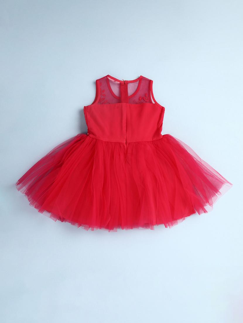 kids red self design detailed frock - 20815516 -  Zoom Image - 0