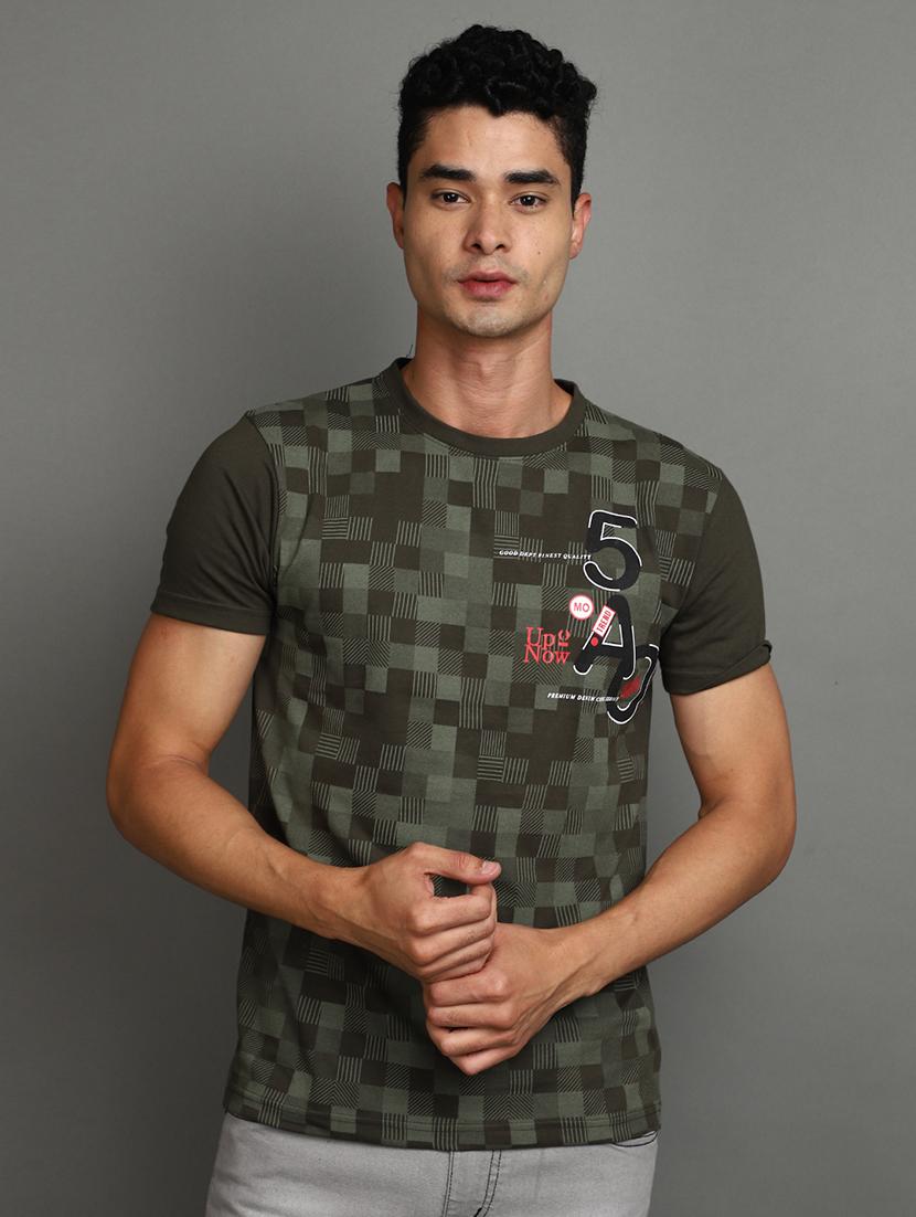 olive cotton front print t-shirt - 20815966 -  Zoom Image - 0