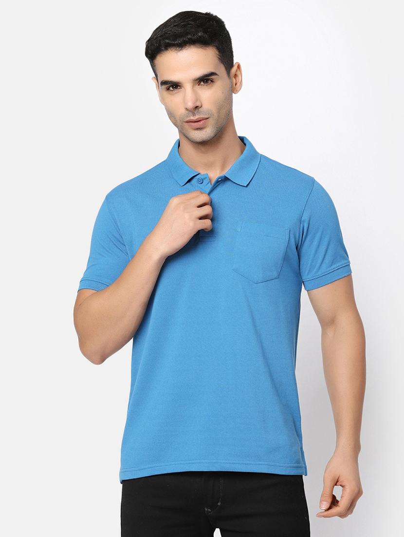 blue cotton plain t-shirt - 20815999 - Zoom Image - 0