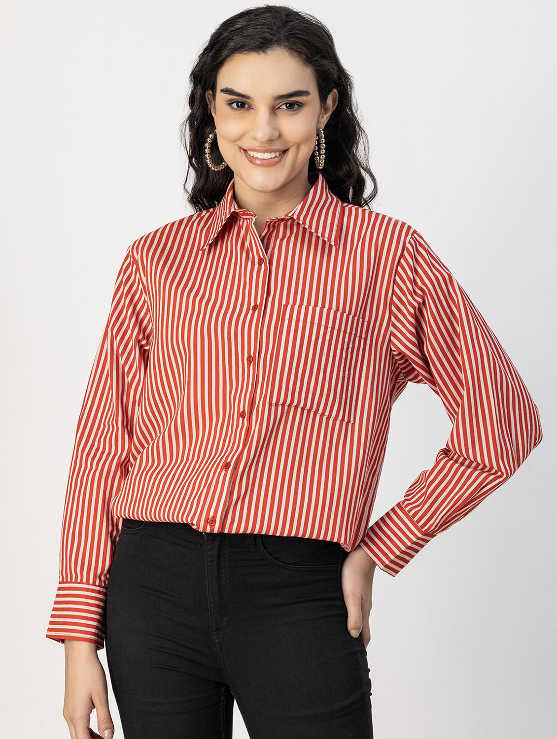 red cotton striped shirt - 20817206 -  Zoom Image - 0