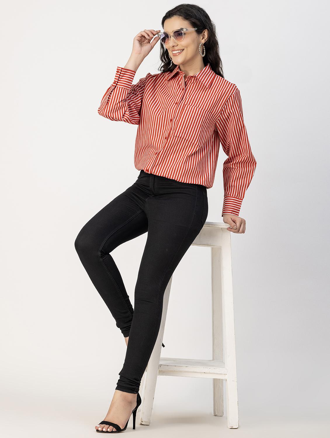 red cotton striped shirt - 20817206 - Standard Image - 3