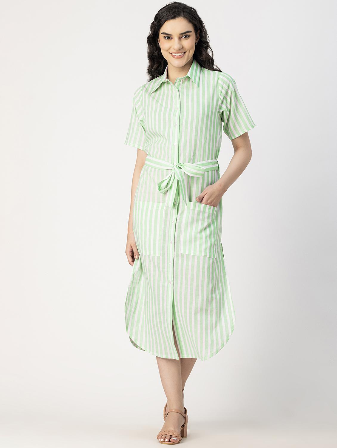 neo mint vertical striped shirt midi dress - 20817234 - Zoom Image - 0