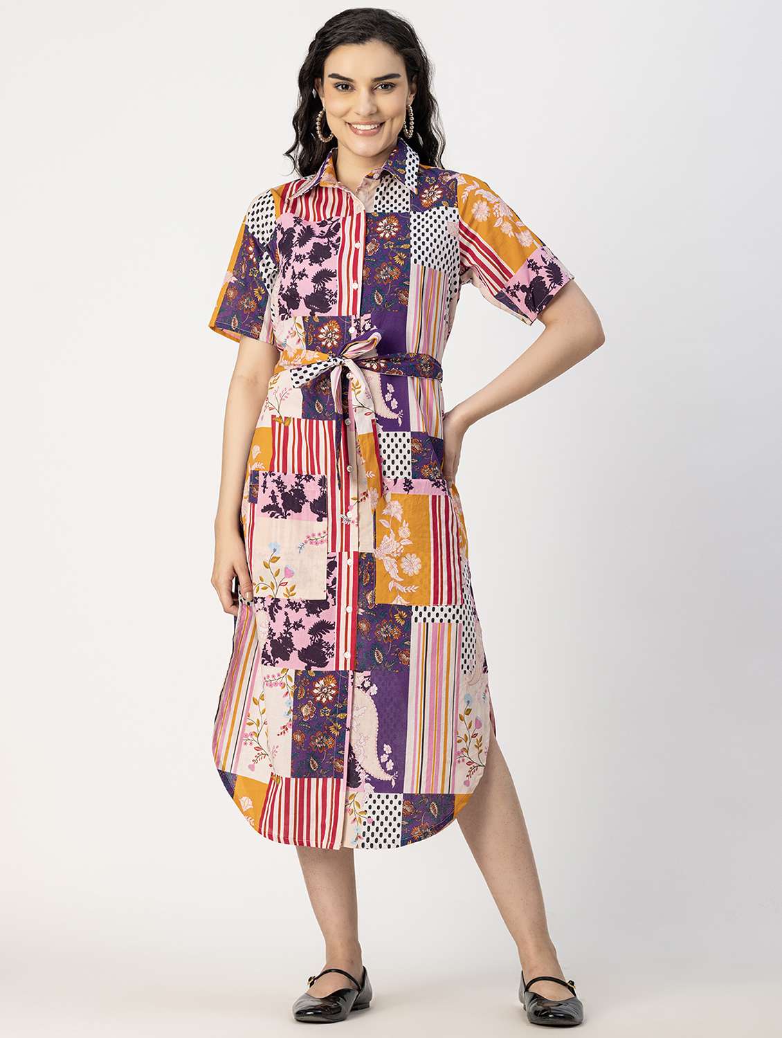 women multicolored printed shirt dress