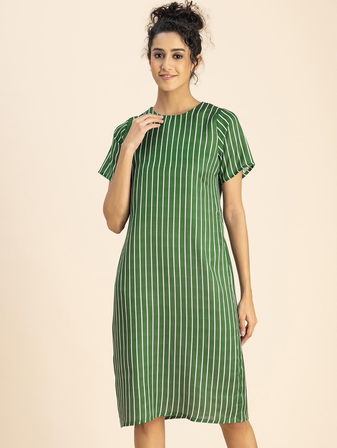 women green stripes straight dress - 20817242 - Zoom Image - 0