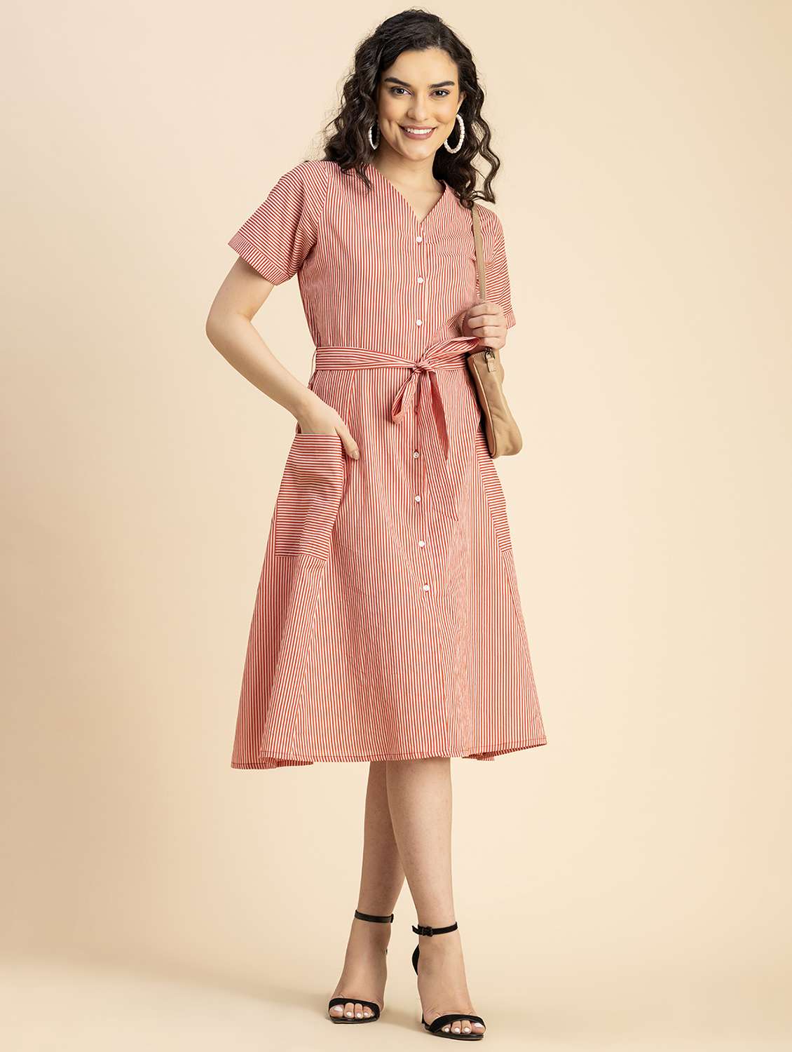 women red stripes a-line dress - 20817247 -  Standard Image - 3