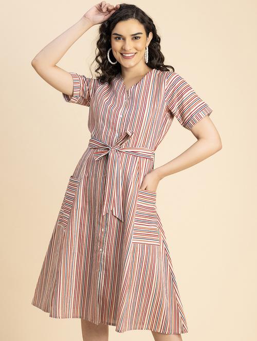 women multicolored stripes a-line dress - 20817248 - Standard Image - 0