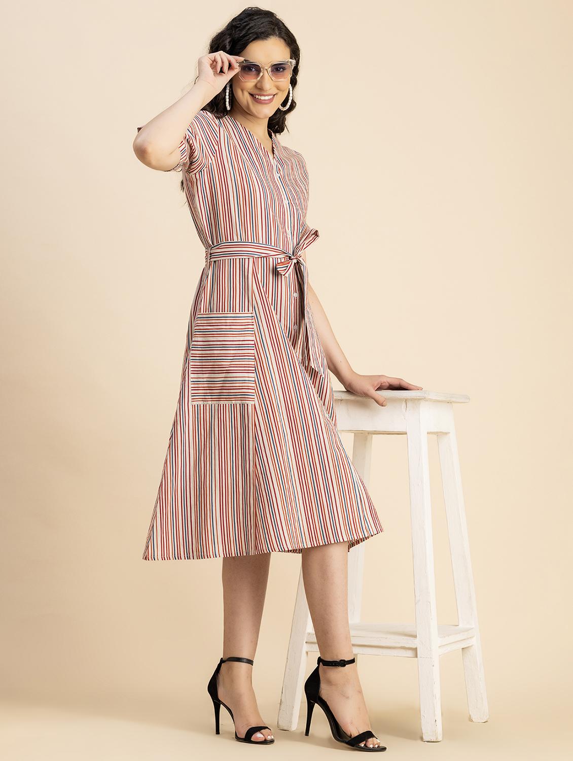 women multicolored stripes a-line dress - 20817248 - Standard Image - 3