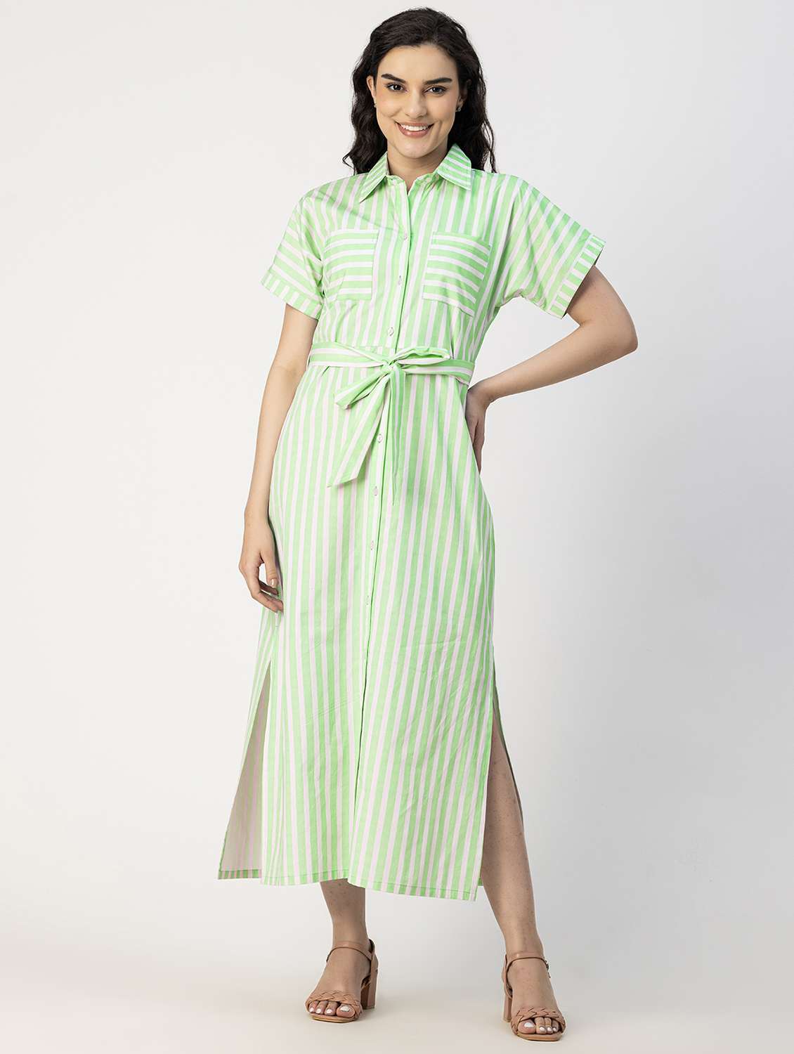 women neo mint stripes printed shirt dress - 20817253 - Zoom Image - 0