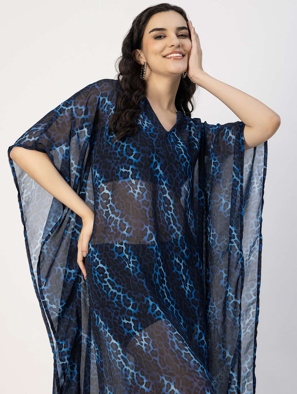women blue animal printed kaftan - 20817268 -  Standard Image - 3