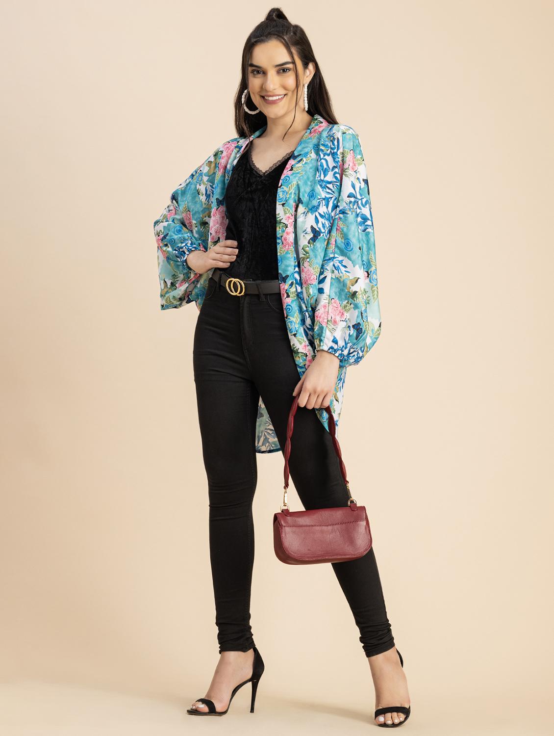 light blue floral printed satin shrug - 20817291 - Standard Image - 3