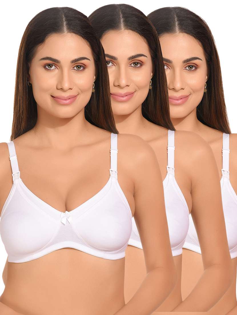 pack of 3 white solid maternity bra
