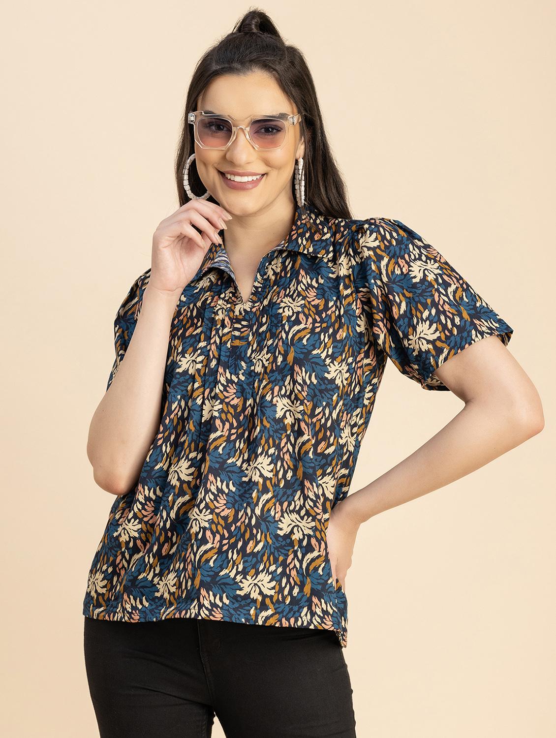 women multicolored floral printed shirt top - 20817307 - Zoom Image - 0