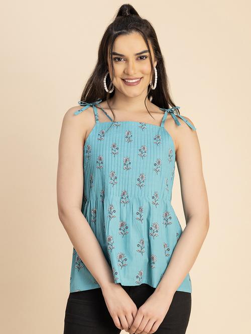 light blue printed detailed regular top - 20817310 - Standard Image - 0