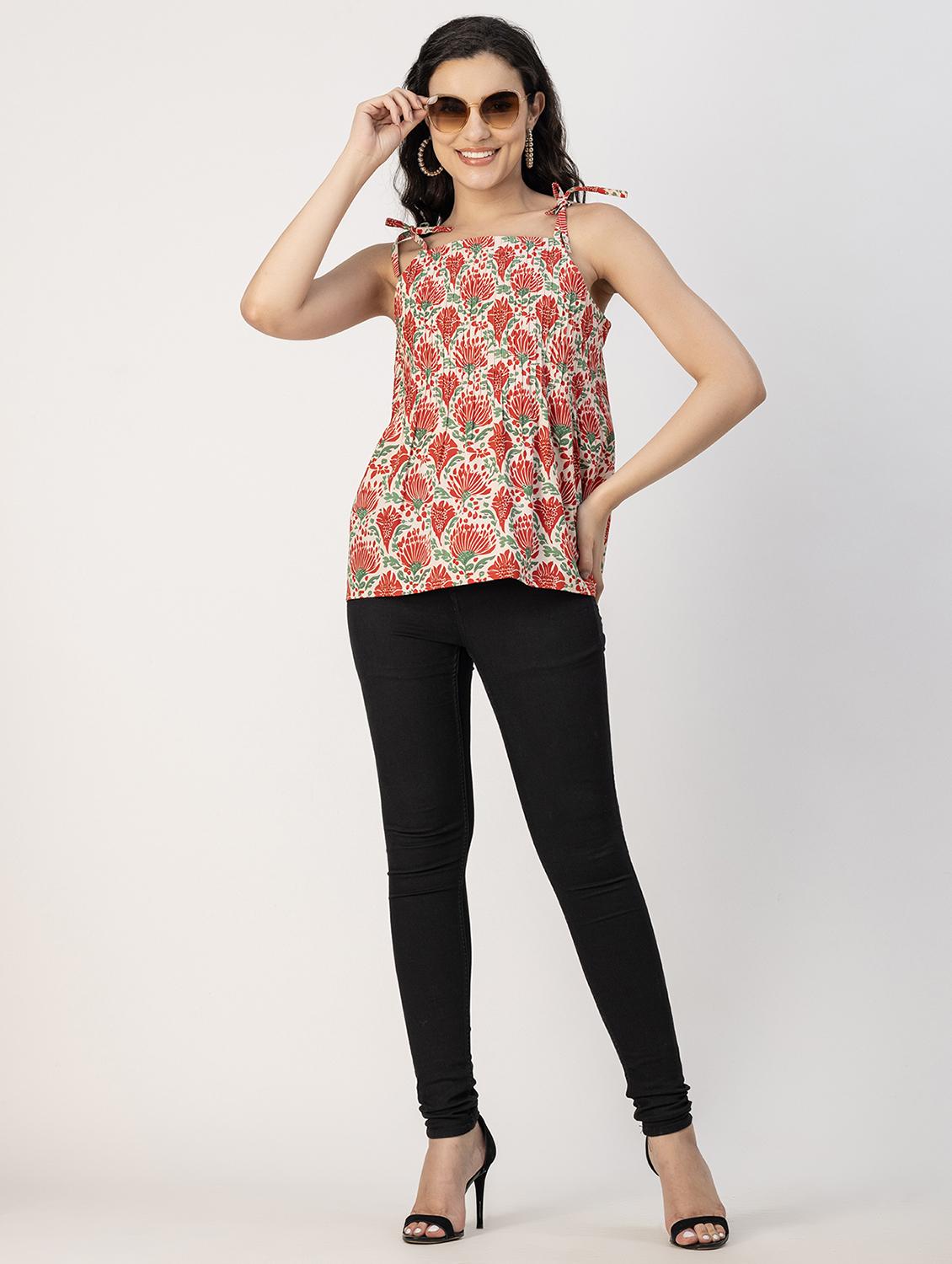 off white floral printed detailed regular top - 20817311 - Standard Image - 3
