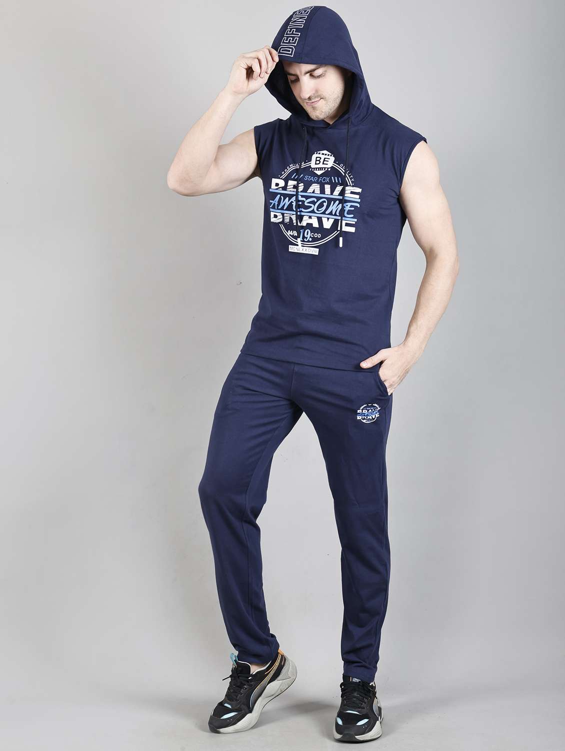 men navy blue printed cotton co-ord set - 20817320 -  Standard Image - 3