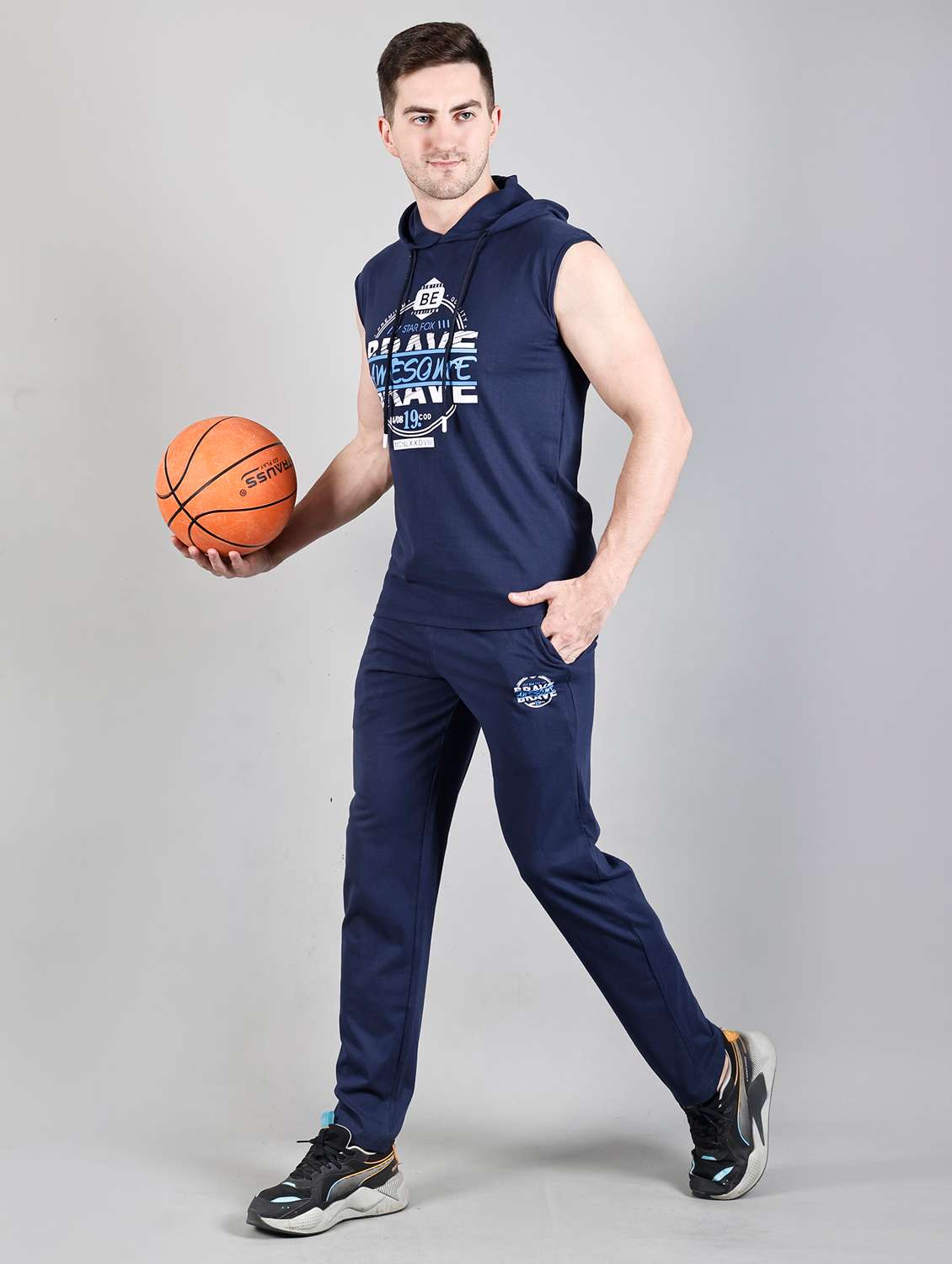 men navy blue printed cotton co-ord set - 20817320 -  Standard Image - 5