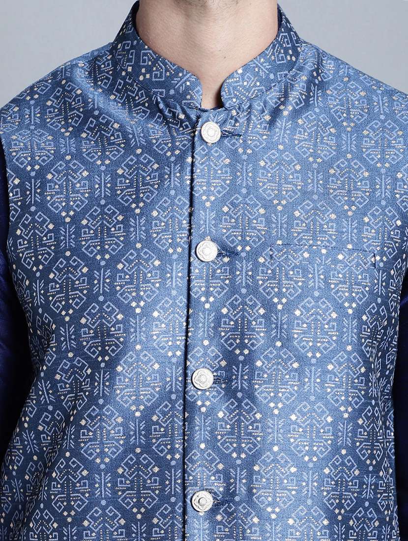 blue silk blend nehru jacket - 20817336 -  Standard Image - 5