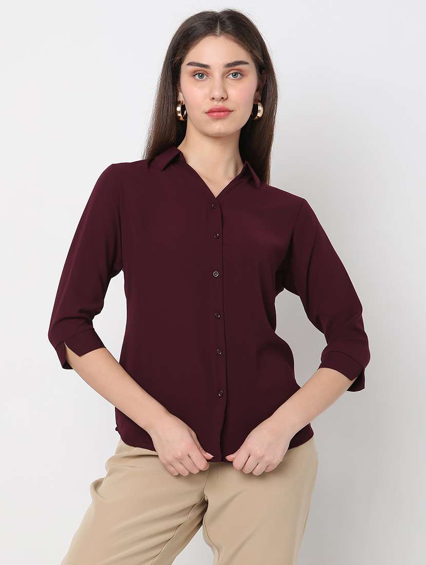 burgundy cotton formal shirt