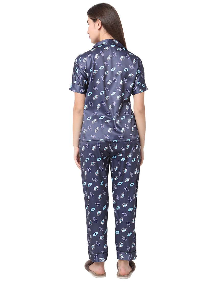 navy blue printed shirt & pyjama set - 20817672 -  Standard Image - 3