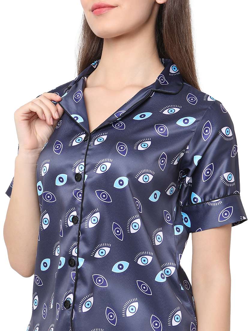 navy blue printed shirt & pyjama set - 20817672 -  Standard Image - 5
