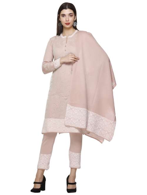 women peach notch neck kurta pant set with dupatta - 20817766 - Standard Image - 0