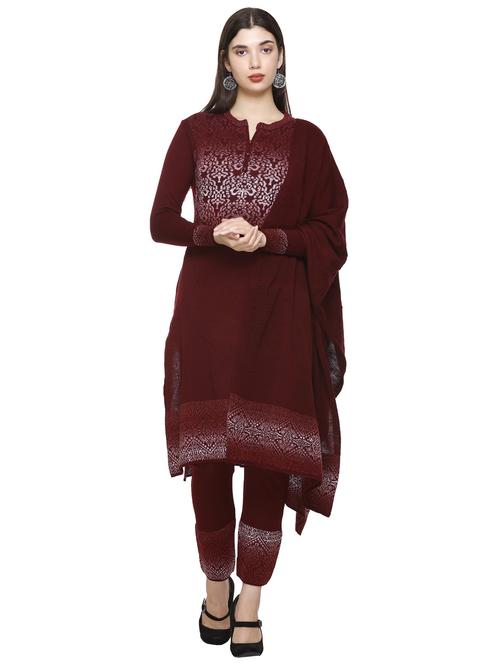 women maroon notch neck kurta pant set with dupatta - 20817770 - Standard Image - 0
