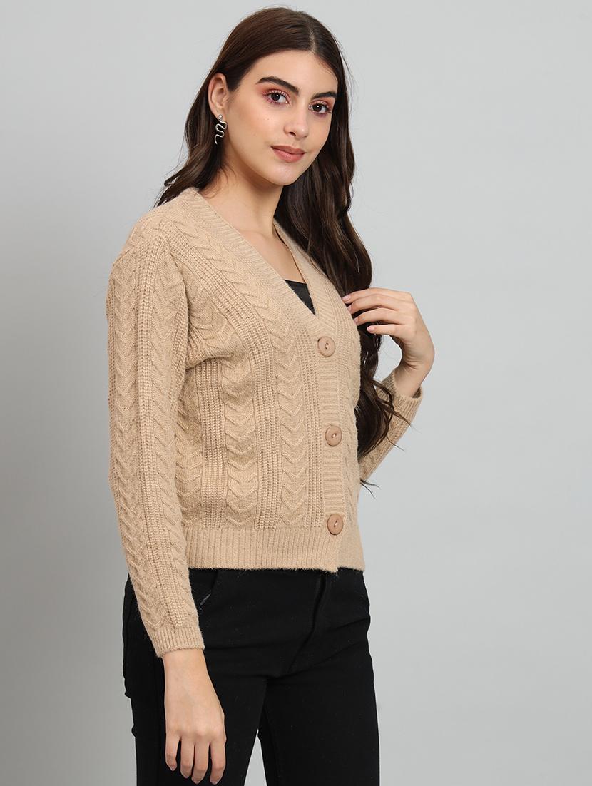 women self design woolen cardigan - 20817788 - Standard Image - 3