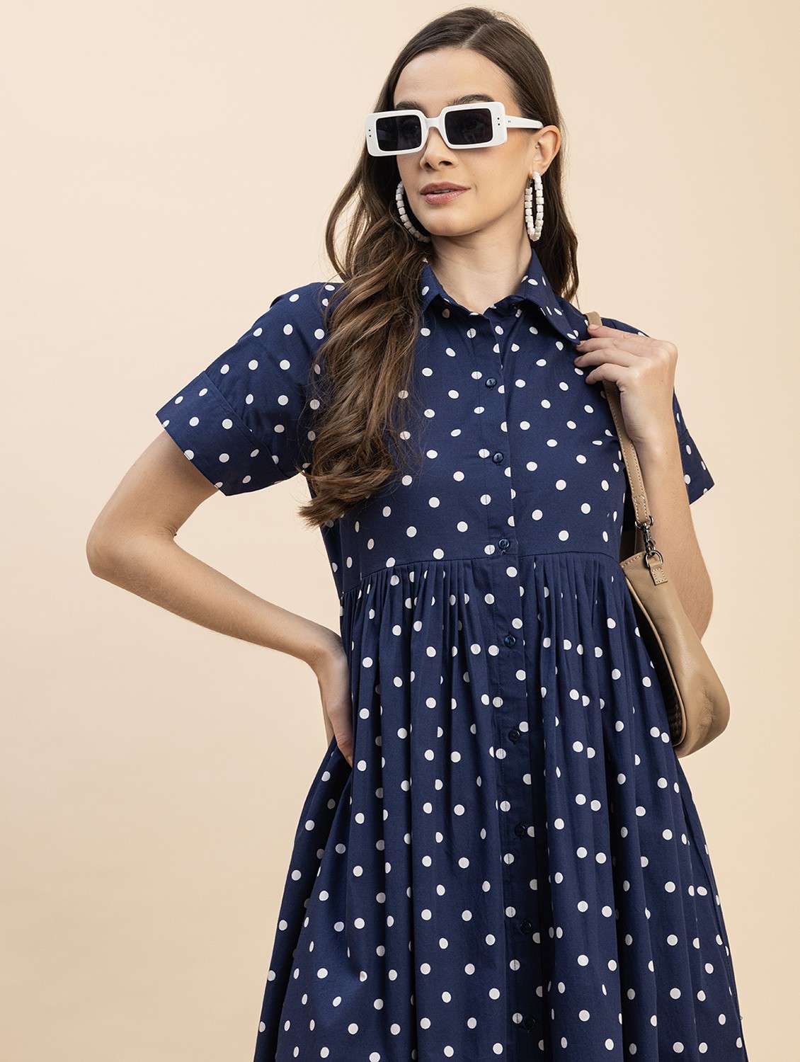 navy blue printed button detailed dress - 20817890 -  Standard Image - 5