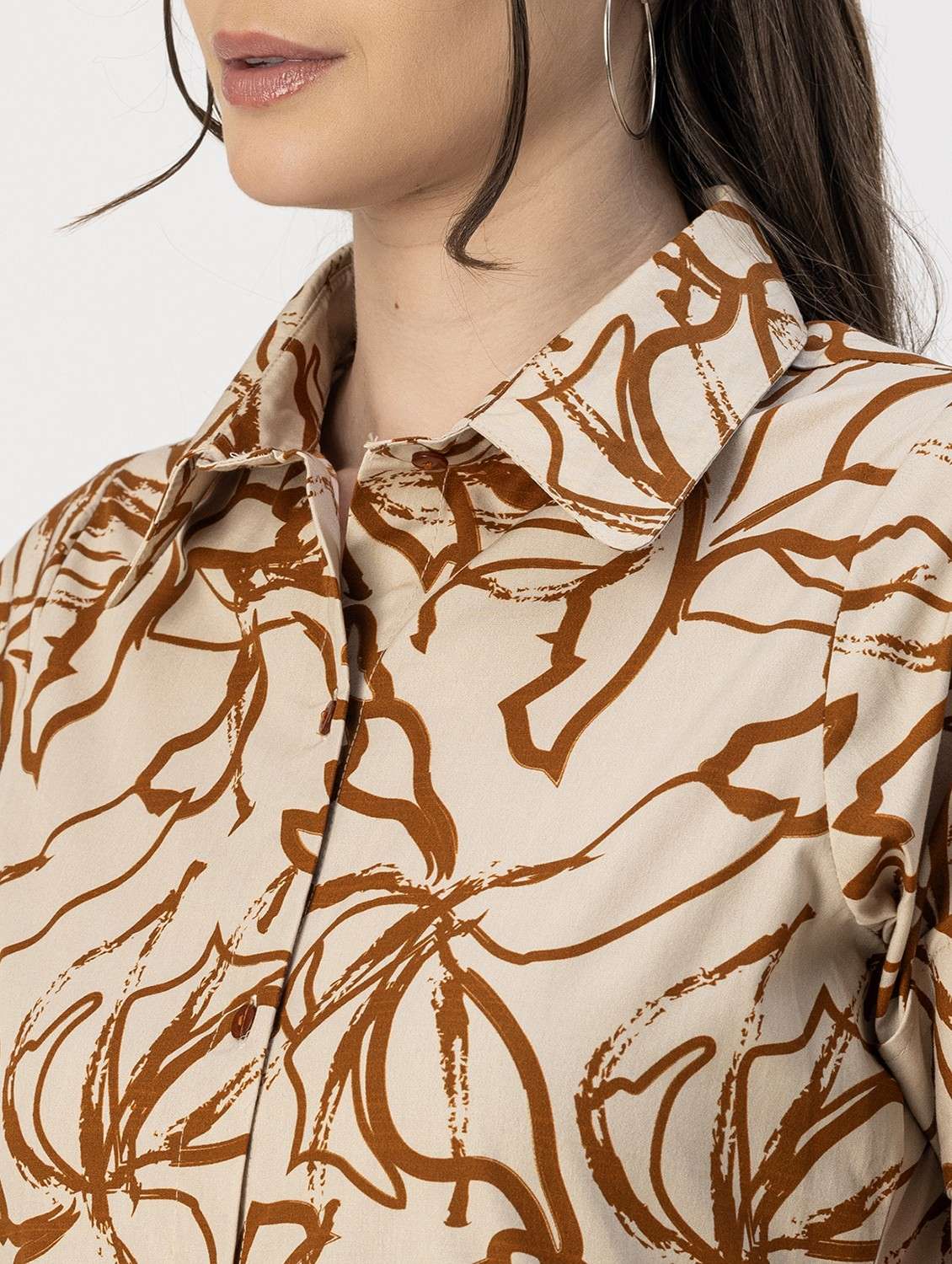 brown printed button detailed dress - 20817891 - Standard Image - 5