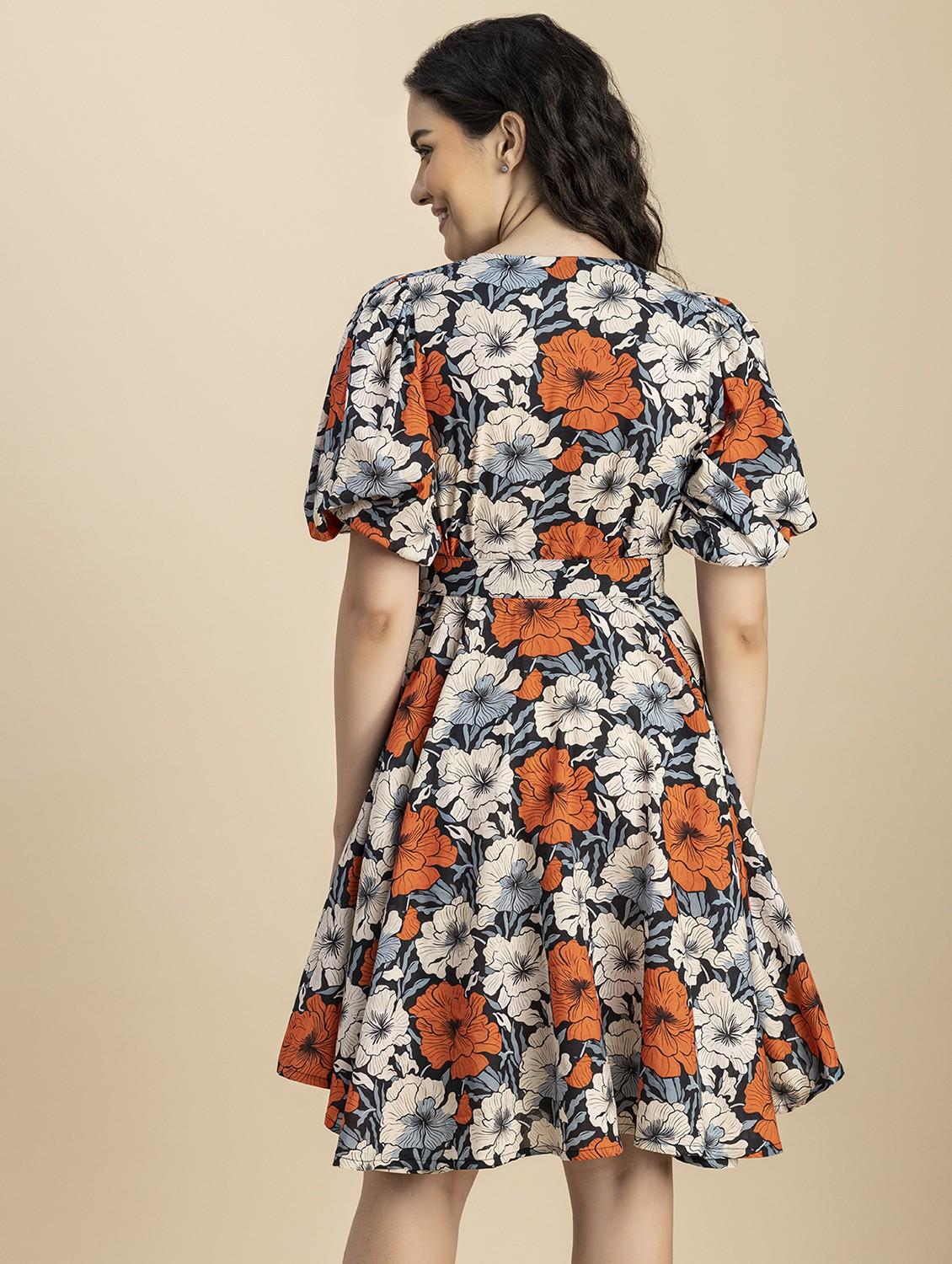 black floral printed fit & flare dress - 20817894 - Standard Image - 3