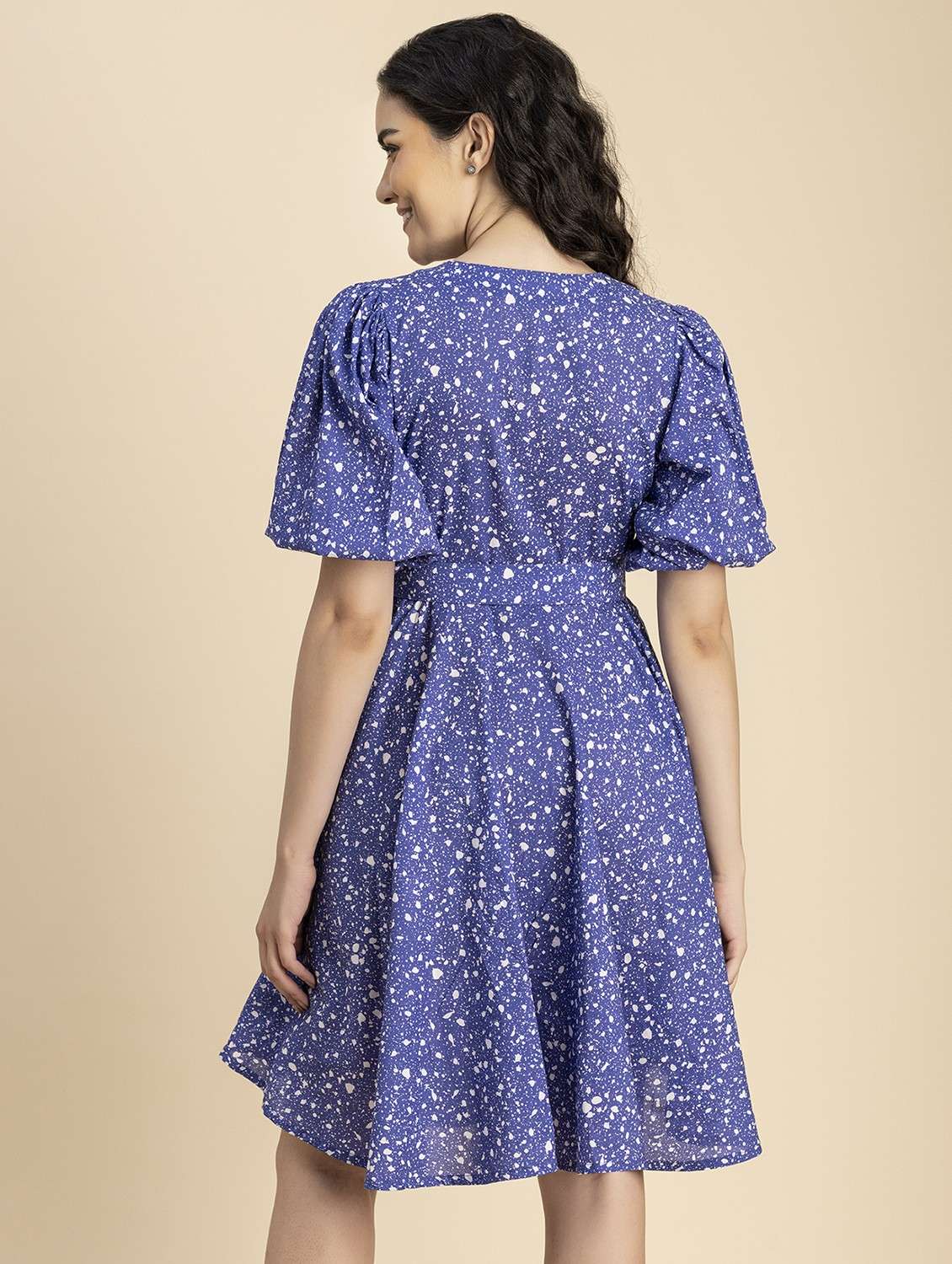 women blue abstract printed fit & flare dress - 20817897 - Standard Image - 3