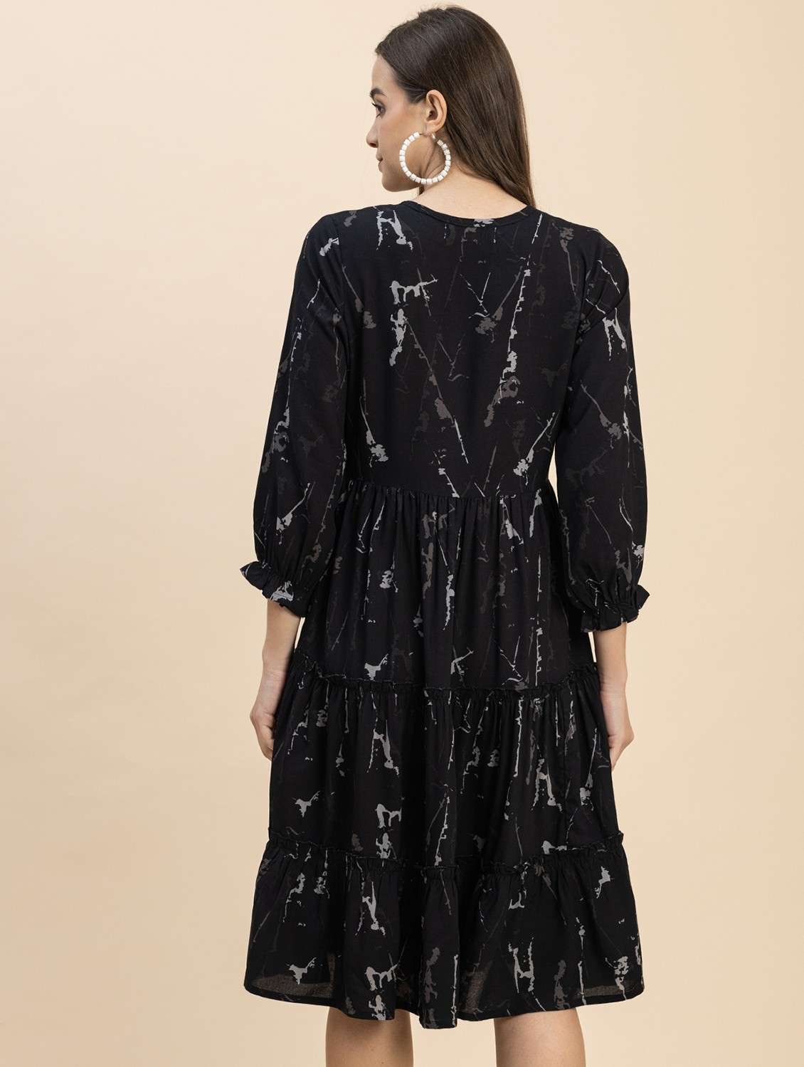 black printed tiered detailed dress - 20817900 -  Standard Image - 3